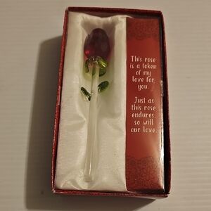 Glass Rose with Green Leaves